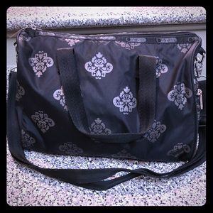 LeSportsac Black and Champagne Damask Satchel